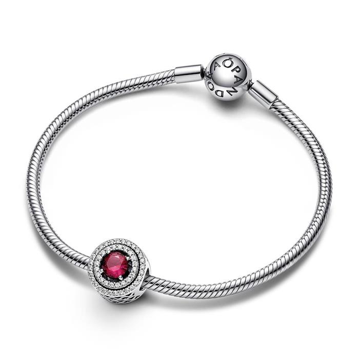 Sterling silver charm circle with crystal, red