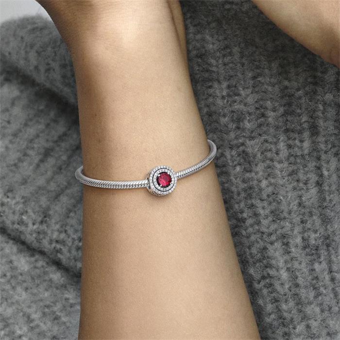 Sterling silver charm circle with crystal, red