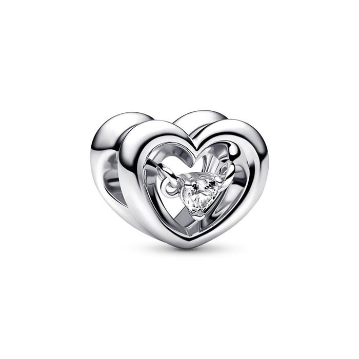 Ladies open heart charm in sterling silver with cubic zirconia