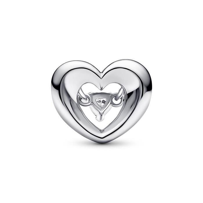Ladies open heart charm in sterling silver with cubic zirconia