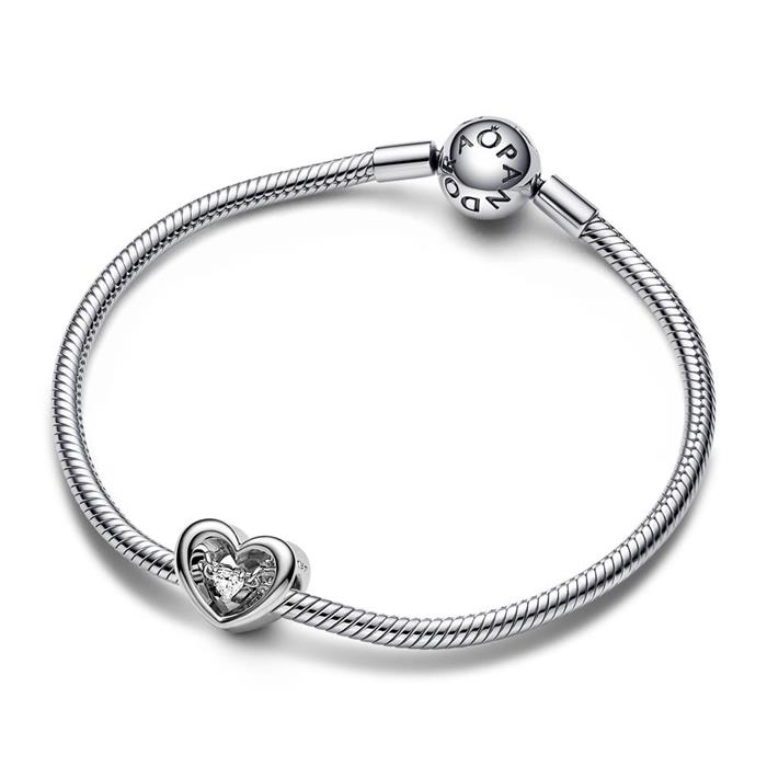 Ladies open heart charm in sterling silver with cubic zirconia