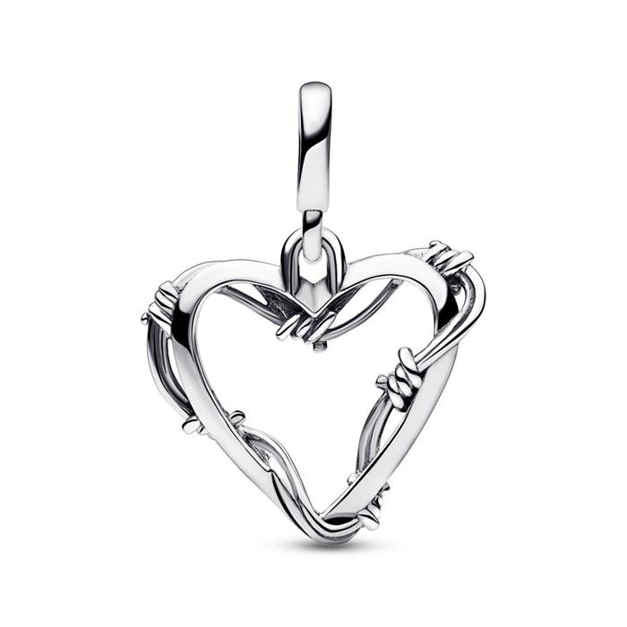 ME medaillon hart van prikkeldraad in sterling zilver