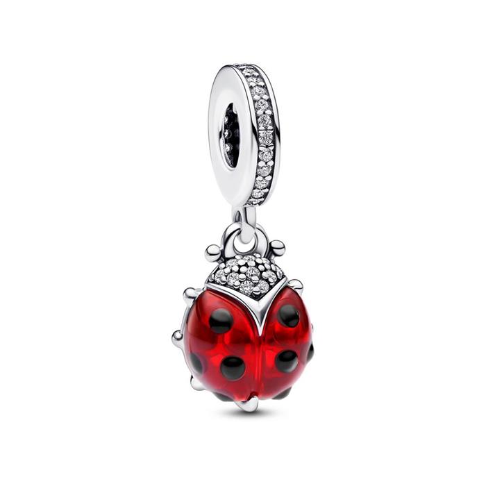 Red ladybird charm pendant in sterling silver