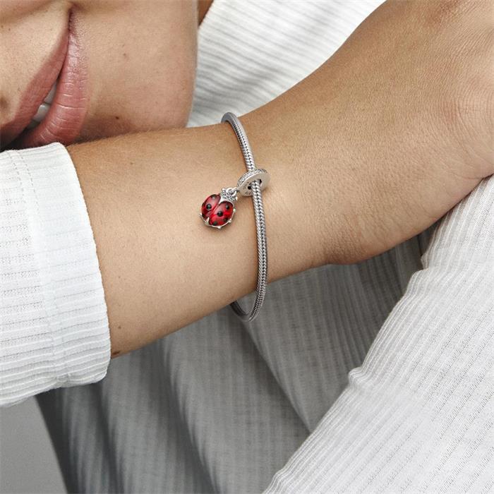Red ladybird charm pendant in sterling silver