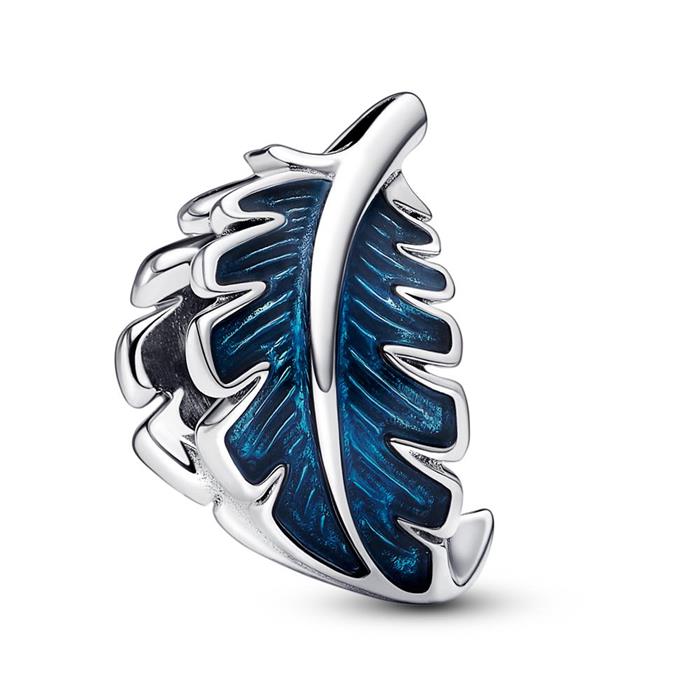 Charm curved feather in 925 silver, enamel