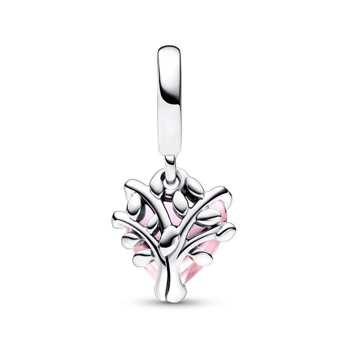 Heart charm pendant family tree in sterling silver