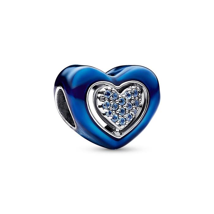 Moments heart charm in sterling silver with enamel, blue