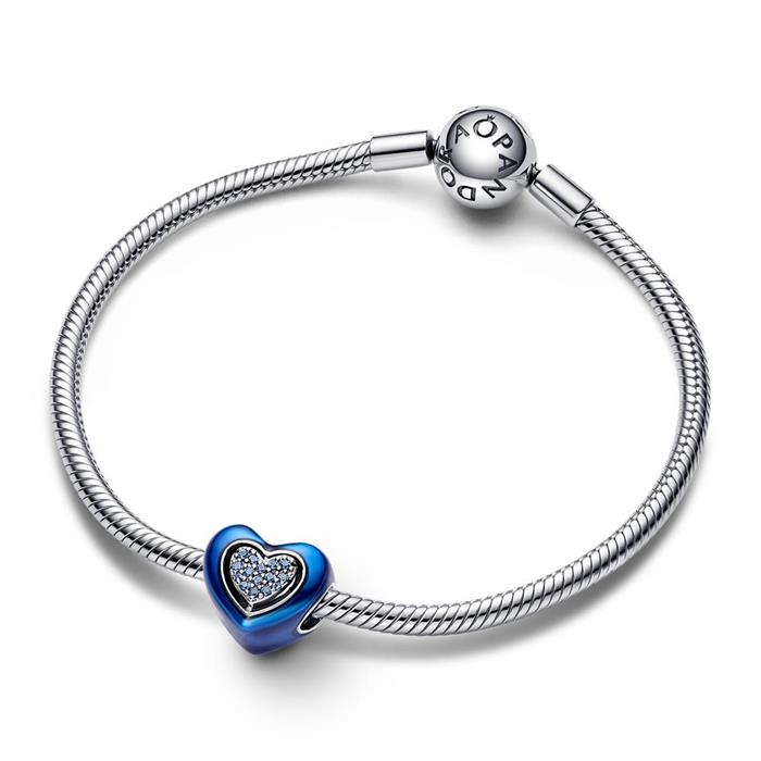 Moments Herz Charm aus Sterlingsilber mit Emaille, blau