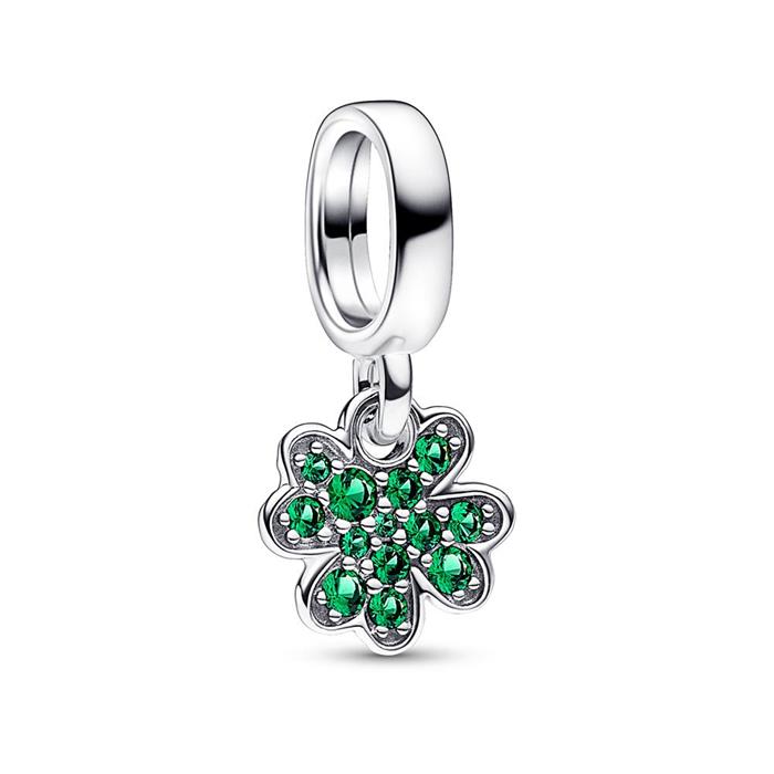 Clover leaf charm, 925 sterling silver, jewellery crystals
