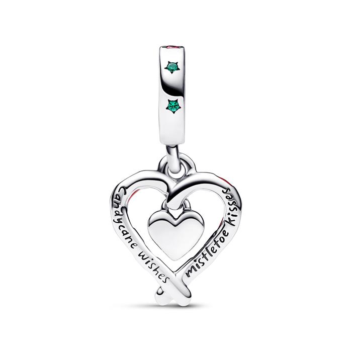 Moments candy cane heart charm pendant, 925 sterling silver