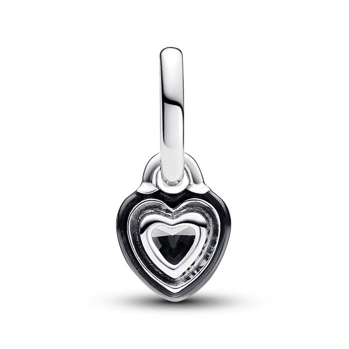 Mini bedelhanger zwart chakra hart, 925 zilver
