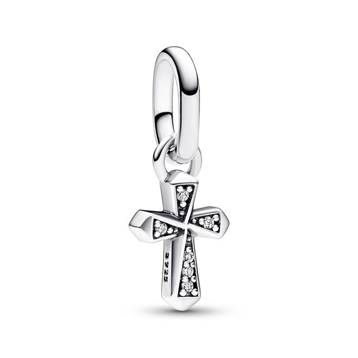 Mini charm pendant sparkling cross in 925 silver