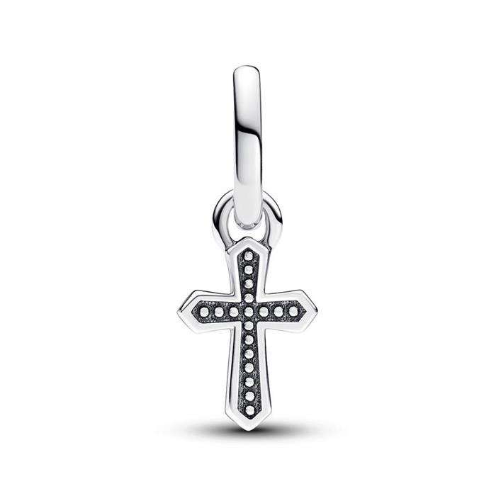 Mini bedelhanger fonkelend kruis in 925 zilver