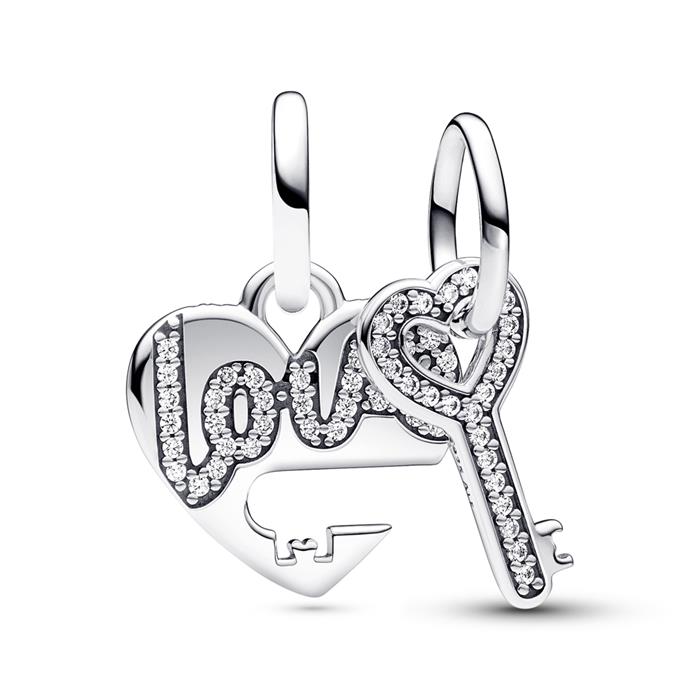 Two-piece heart and key charm, 925 Sterling silver