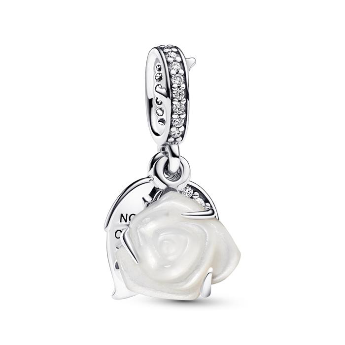 Charm pendant White Rose in Bloom, sterling silver