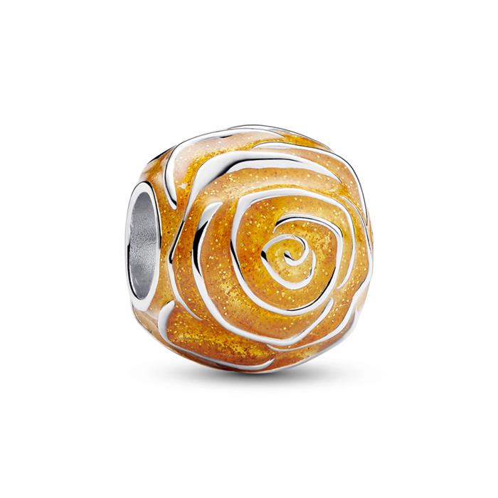 Rose charm in sterling silver and enamel