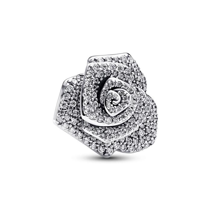 Oversized Charm Rose in 925 Sterling silver, zirconia