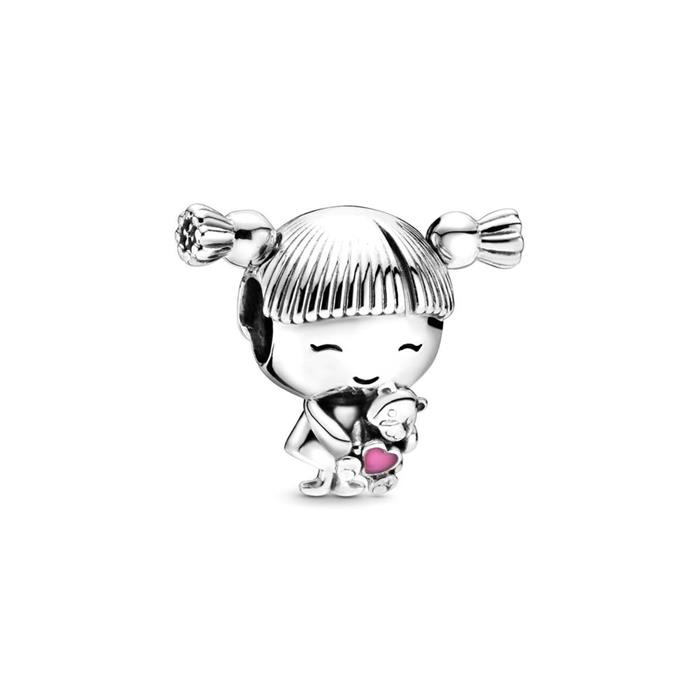 Charm Girl with Pigtails in Sterling Silver