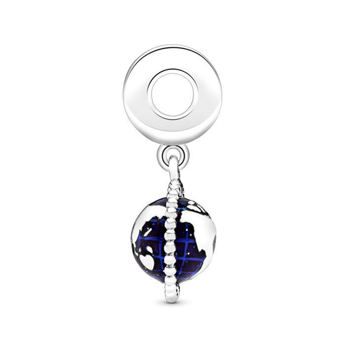 Charm pendant rotating globe in 925 silver