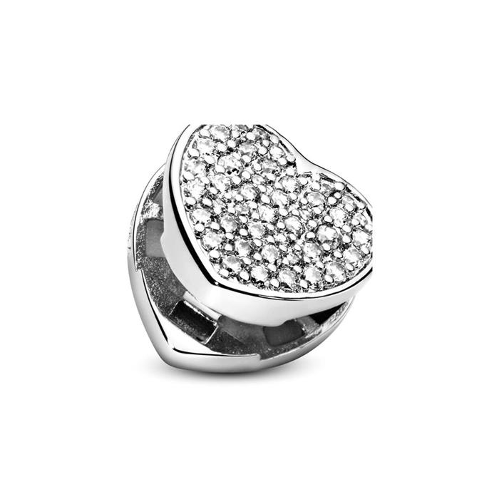 Clip-on charm hart in sterling zilver met Zirkonia, graveerbaar