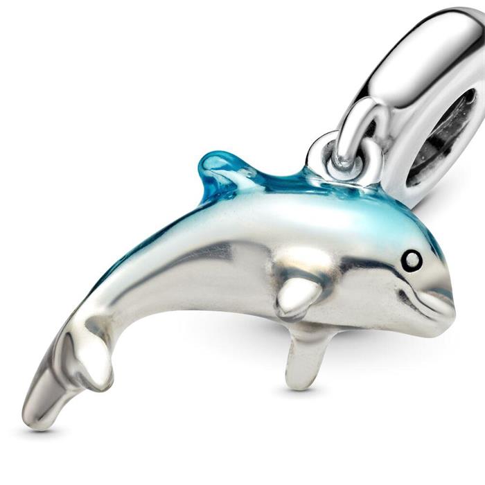 Charm dolphin in 925 silver with blue enamel