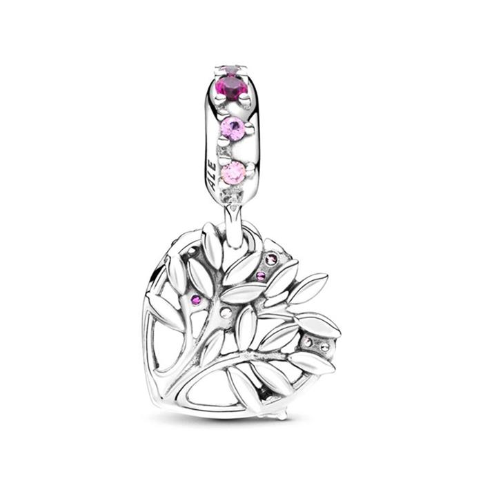 Charm pendant pink heart family in sterling silver