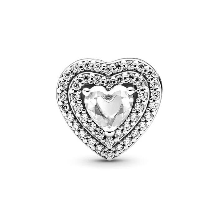 Heart Charm In Sterling Silver With Zirconia