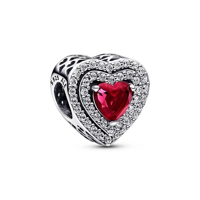 Sparkling heart charm in 925 sterling silver, red crystal