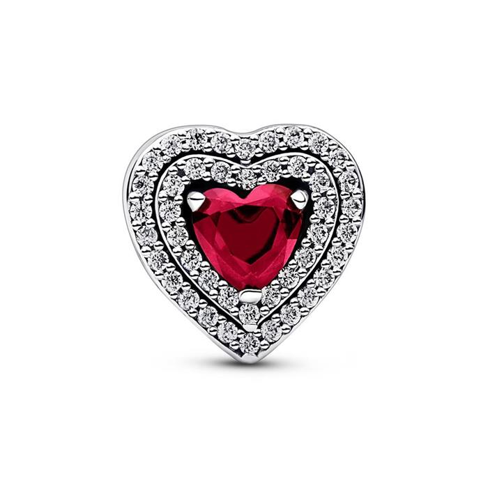 Sparkling heart charm in 925 sterling silver, red crystal