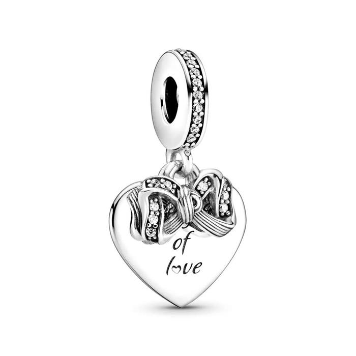 925 silver charm pendant bow and heart