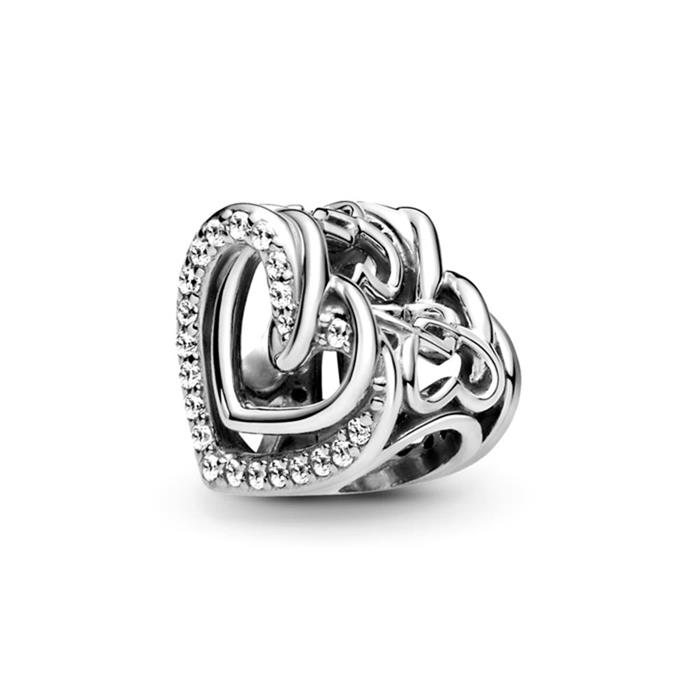 Charm entwined hearts in 925 silver, cubic zirconia