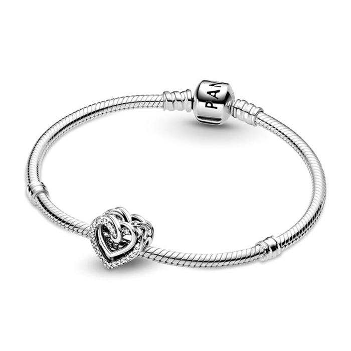 Charm entwined hearts in 925 silver, cubic zirconia