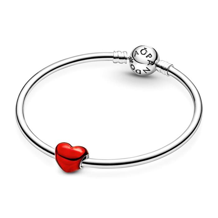 Heart charm in sterling silver, red metallic