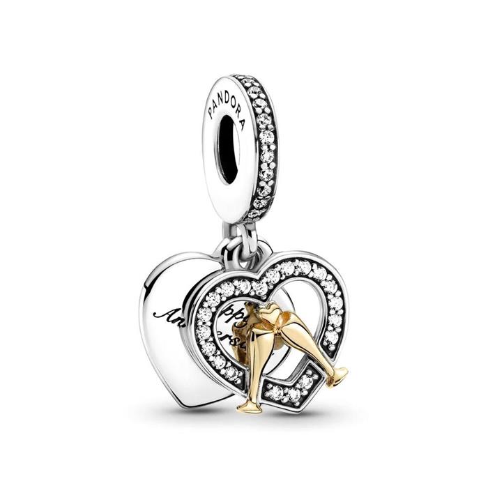 Two-tone anniversary charm pendant with cubic zirconia