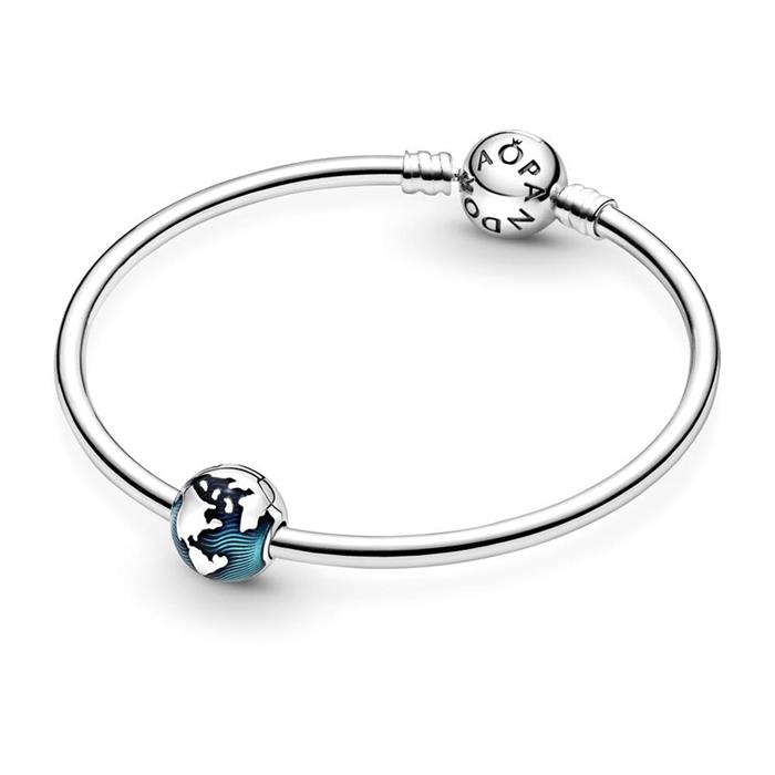 Clip on wereldbol van sterling zilver met blauw emaille