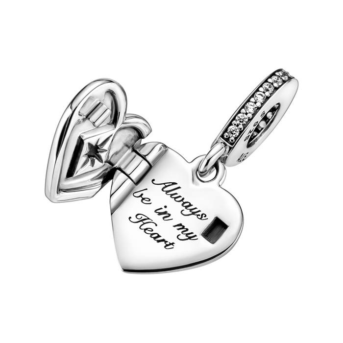 Charm pendant heart locket in sterling silver