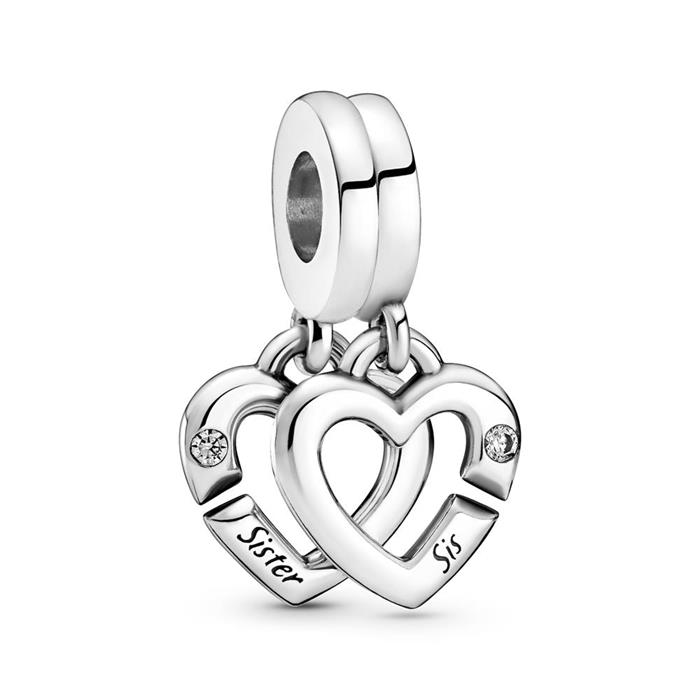 2 in 1 charm pendant sister in 925 sterling silver, zirconia