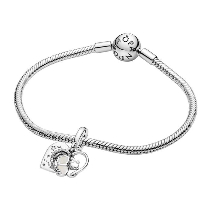 Heart charm cats in sterling silver with cubic zirconia