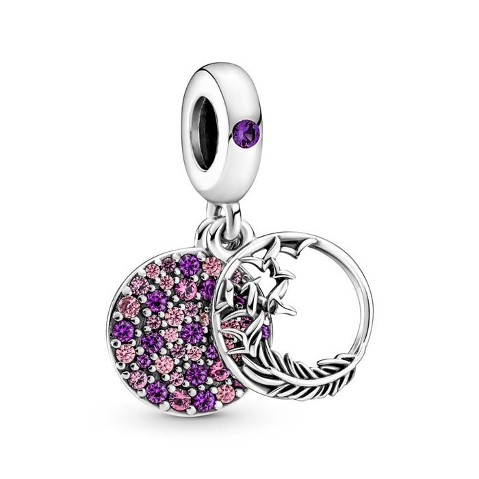 Charm pendant feather in 925 sterling silver with cubic zirconia