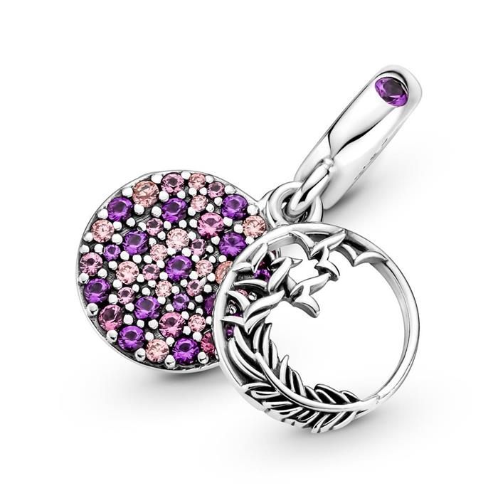 Charm pendant feather in 925 sterling silver with cubic zirconia