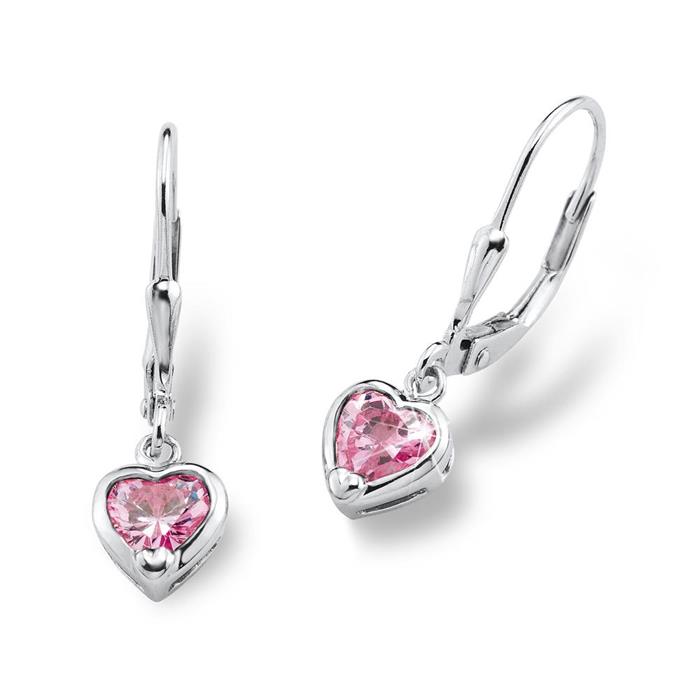 Sterling silver heart earrings with cubic zirconia