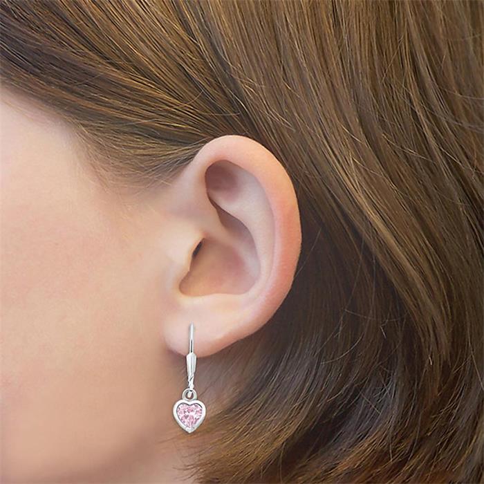 Sterling silver heart earrings with cubic zirconia