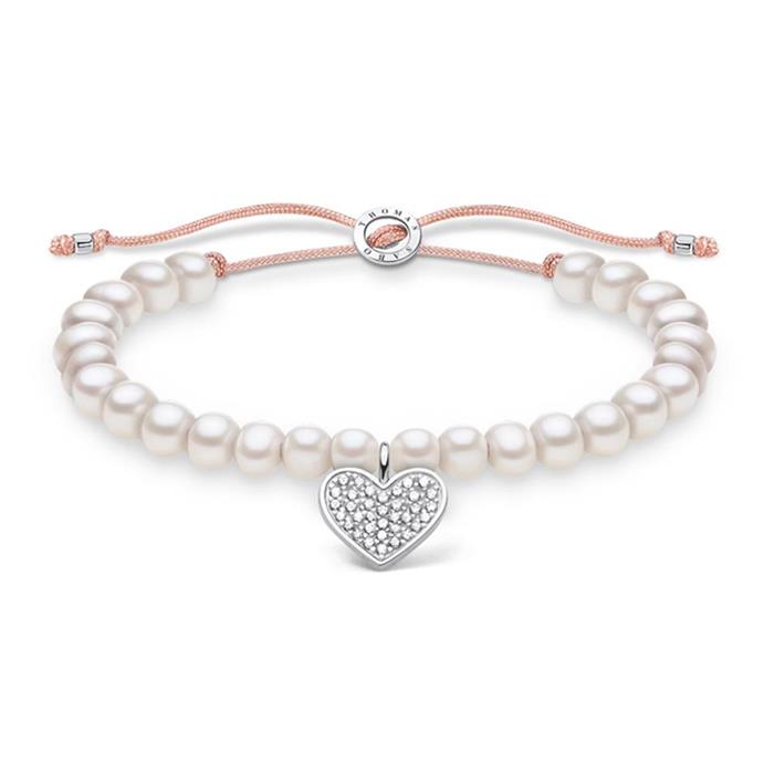 Pearl bracelet with heart pendant, engravable