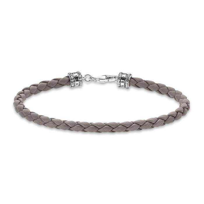 Grey leather bracelet with sterling silver