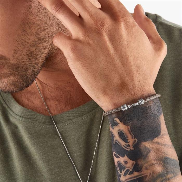 Grijze leren armband met sterling zilver