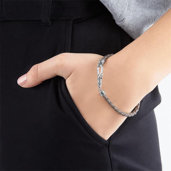 Graues Lederarmband mit 925er Sterlingsilber