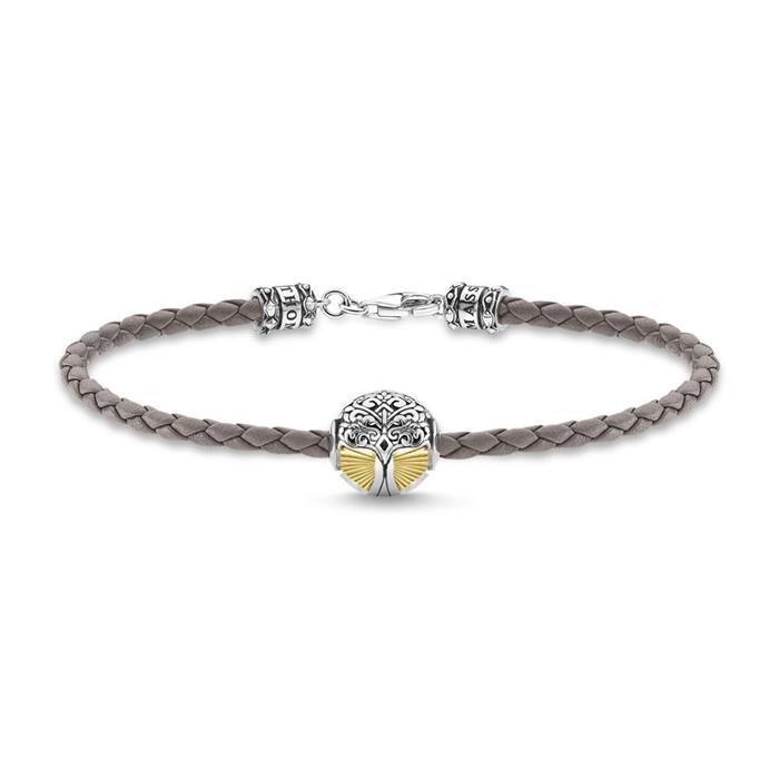 Grey leather bracelet with silver tree of life bead