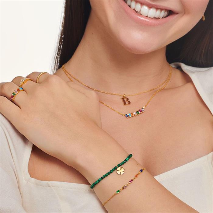 Pulsera de plata dorada con piedras multicolores