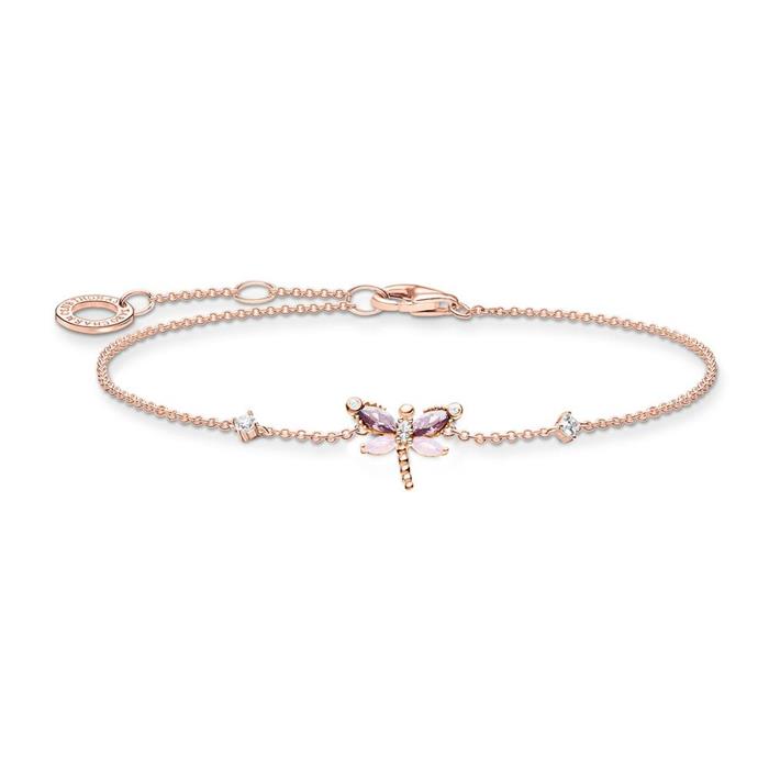 Rose gold plated silver bracelet with dragonfly and zirconia