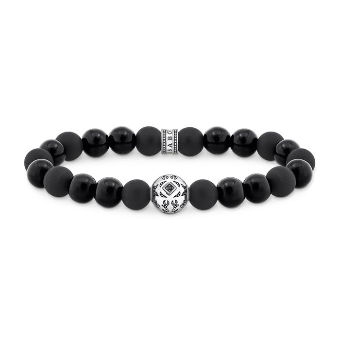Men's bead bracelet in sterling silver and obsidian